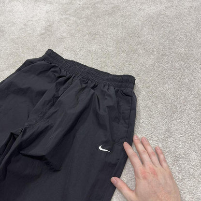 Nike Y2K tracksuit bottoms black Loose floaty mesh lined swoosh logo track pants
