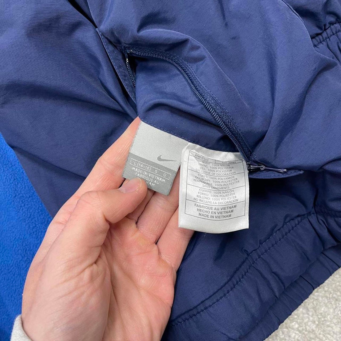 Vintage y2k Nike technical reversible jacket navy Fleece embroidered tech hooded windbreaker coat