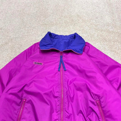00s Columbia reversible windbreaker jacket XL womens padded y2k bomber style pink purple coat autumn
