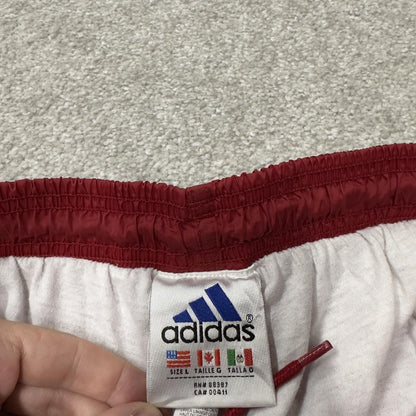 Y2K vintage Adidas tracksuit bottoms red large Loose leg embroidered logo side stripe 2000s style