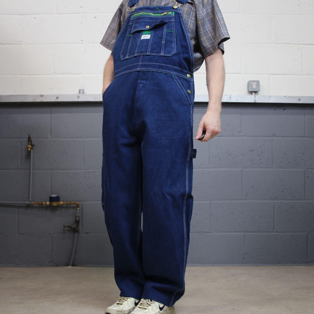 Liberty baggy dungarees denim overalls navy blue Vintage workwear bib & brace utility