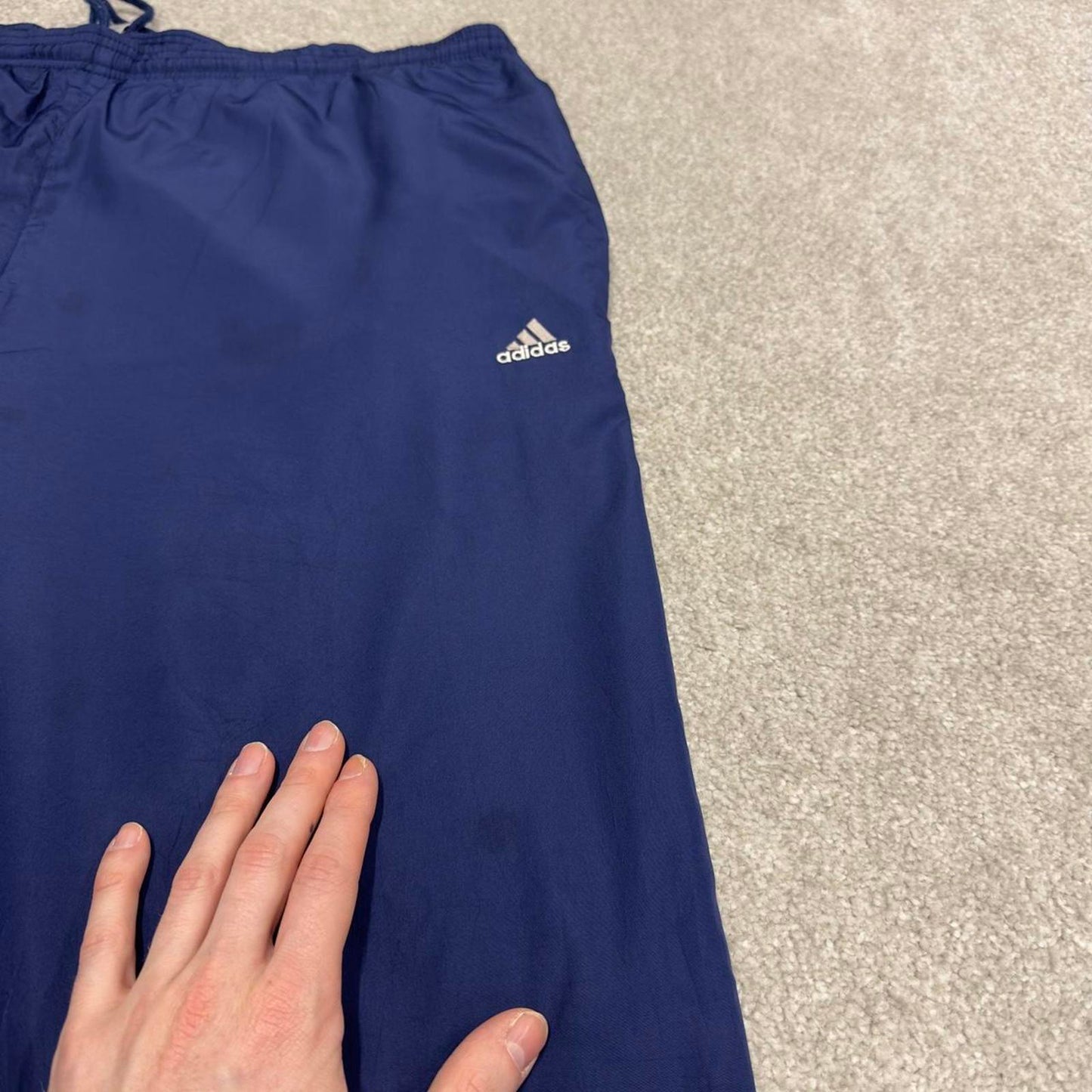 Vintage Y2K baggy Adidas tracksuit bottoms navy Wide-leg embroidered mesh lined track pants