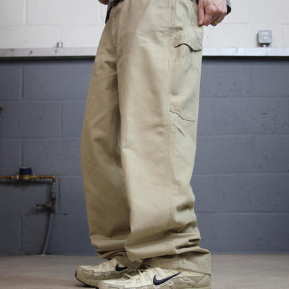 Y2K baggy carpenter jeans beige canvas W34L32 Amazon Essentials 100% cotton loose skater pants