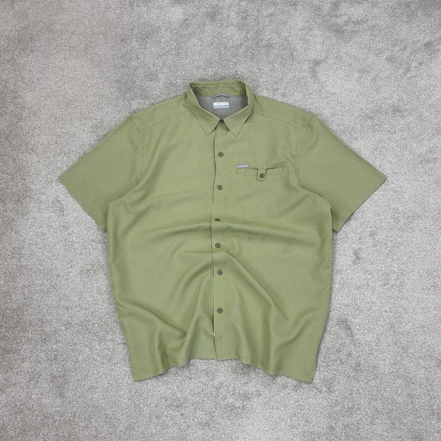 Green checkered Columbia technical shirt XL men's short sleeve button up autumn y2k style