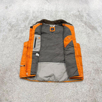 Y2K GAP technical puffer gilet M men’s orange full zip padded vest outdoors hiking autumn
