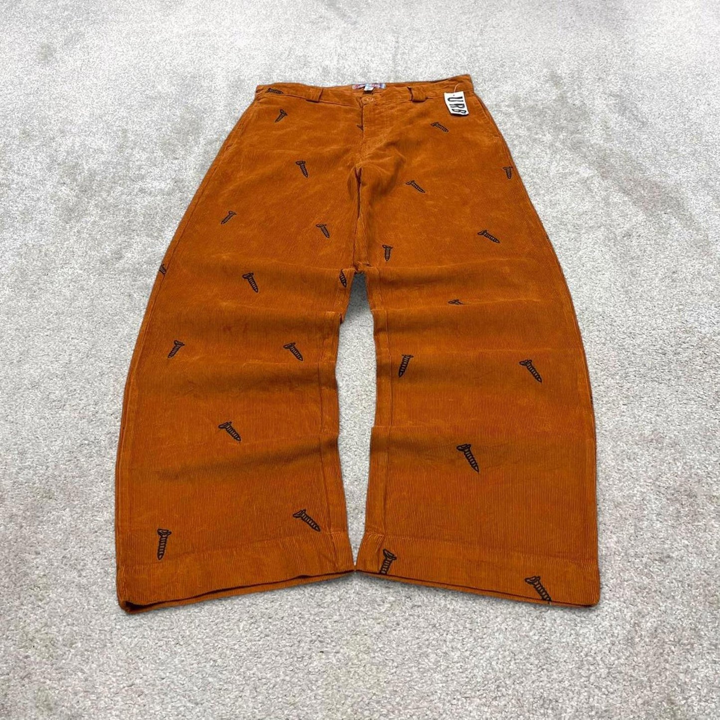 Baggy Urban Outfitters corduroy trousers wide wale orange embroidered W30 loose jumbo cord pants 90s