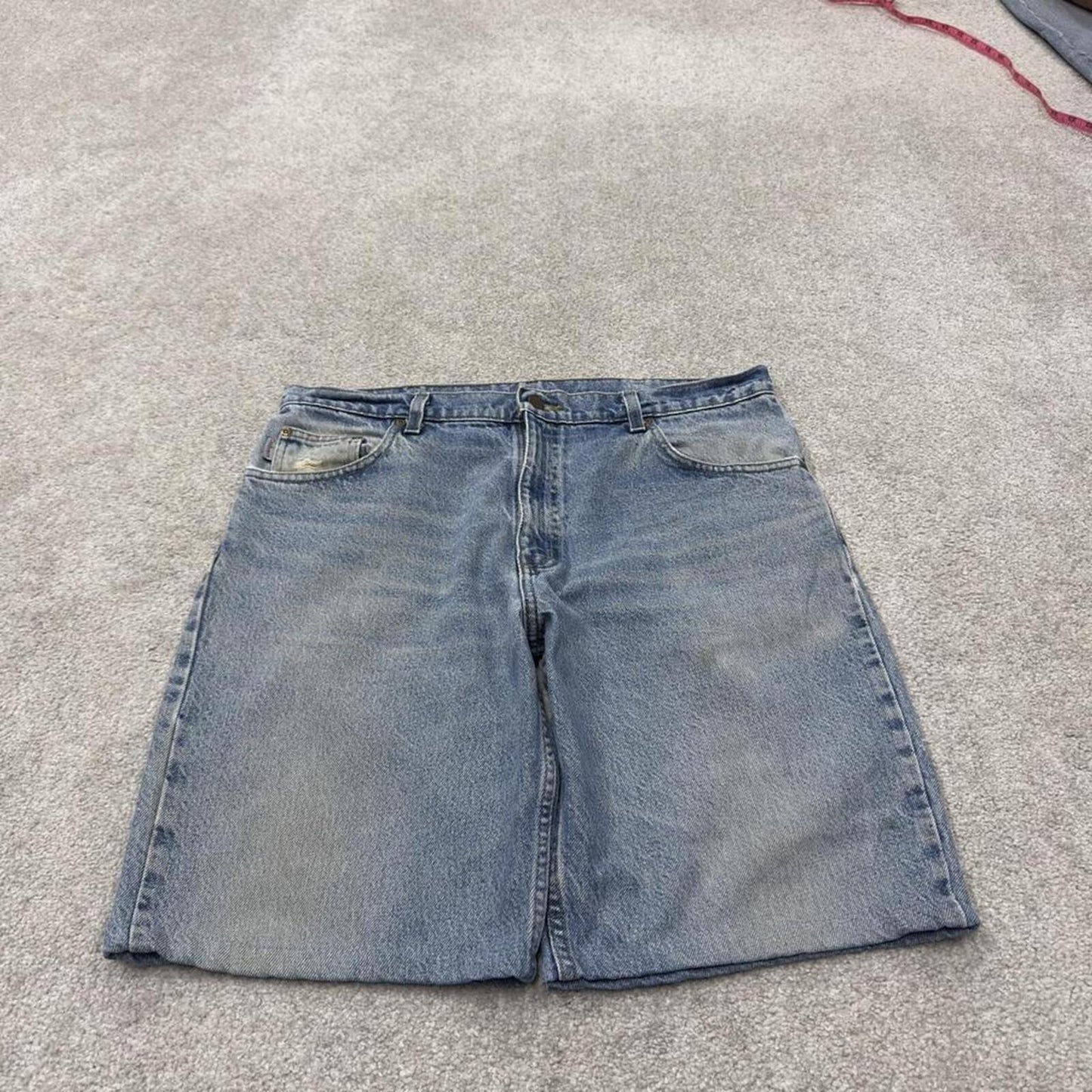 Carhartt denim shorts y2k faded blue Loose skater style work jorts
