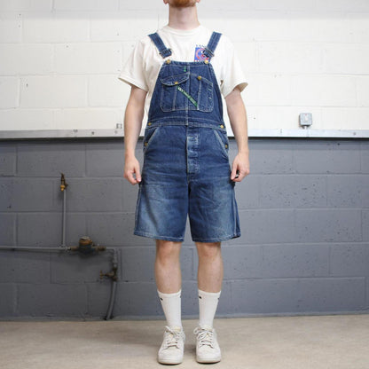 Vintage Key dungaree shorts W32 USA blue mens denim overalls