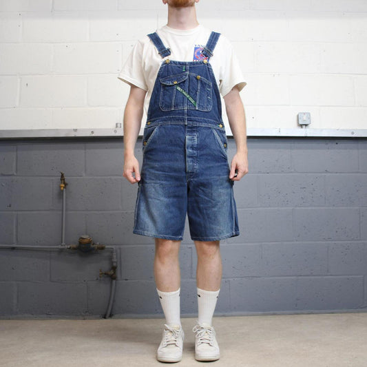 Vintage Key dungaree shorts W32 USA blue mens denim overalls