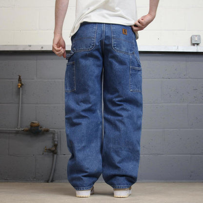 Blue Denim Carhartt double knee carpenter jeans W31L32 90s style thick denim loose leg cargos