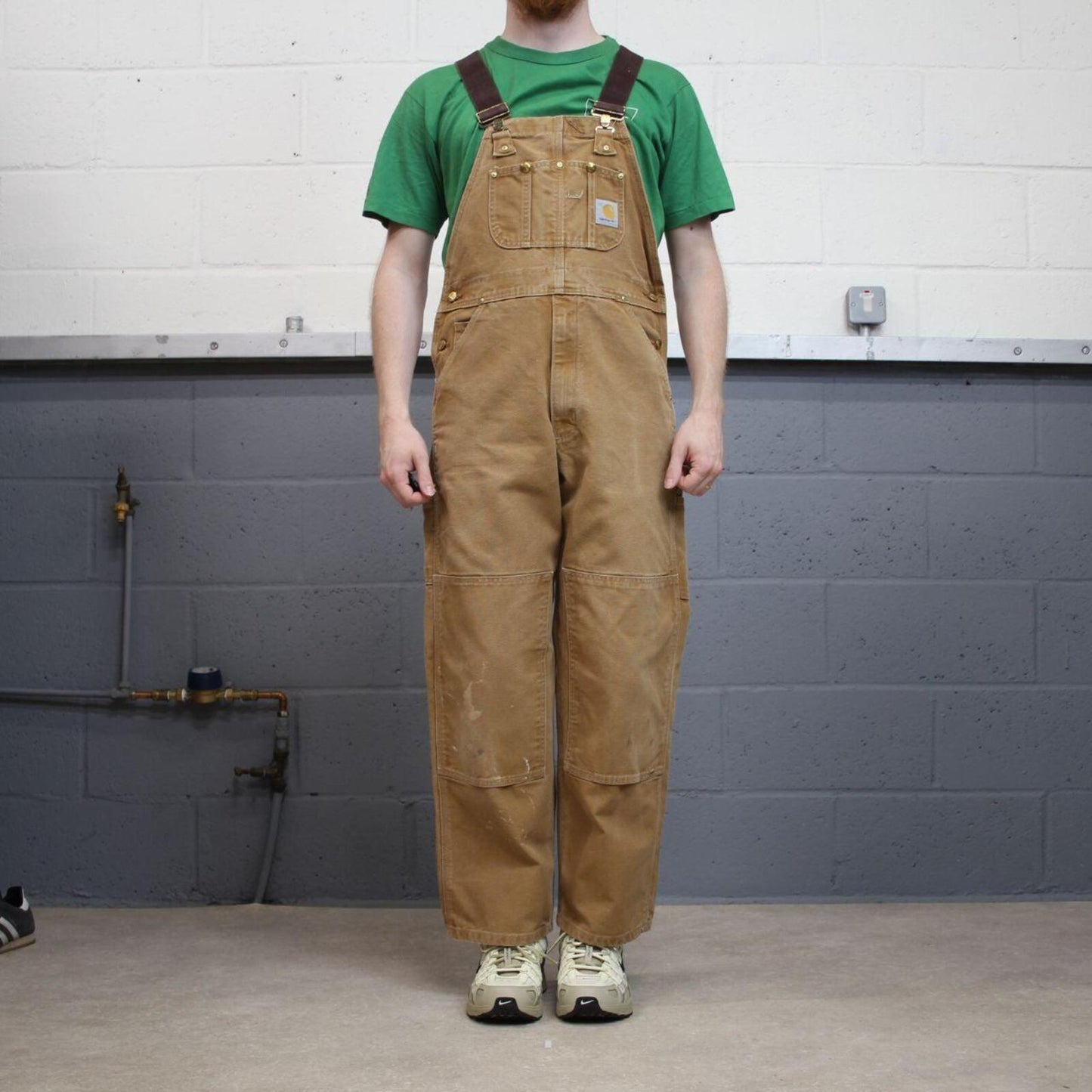 Vintage Carhartt dungarees tan brown overalls Bib & brace utility workwear farmer