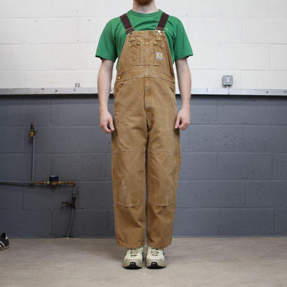 Vintage Carhartt dungarees tan brown overalls Bib & brace utility workwear farmer