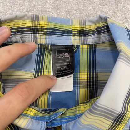 North Face checkered short sleeve shirt blue TNF Festival style surf check shirt