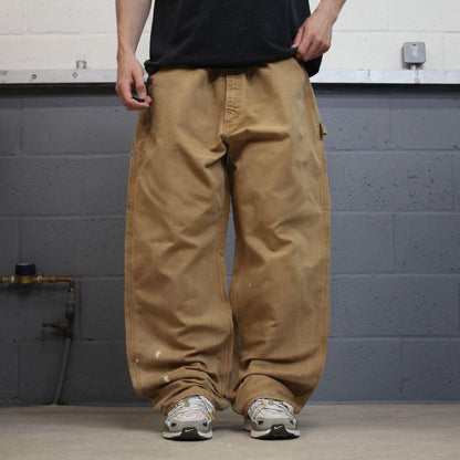 Carhartt baggy carpenter jeans wide leg tan brown Thick canvas skate cargo work pants