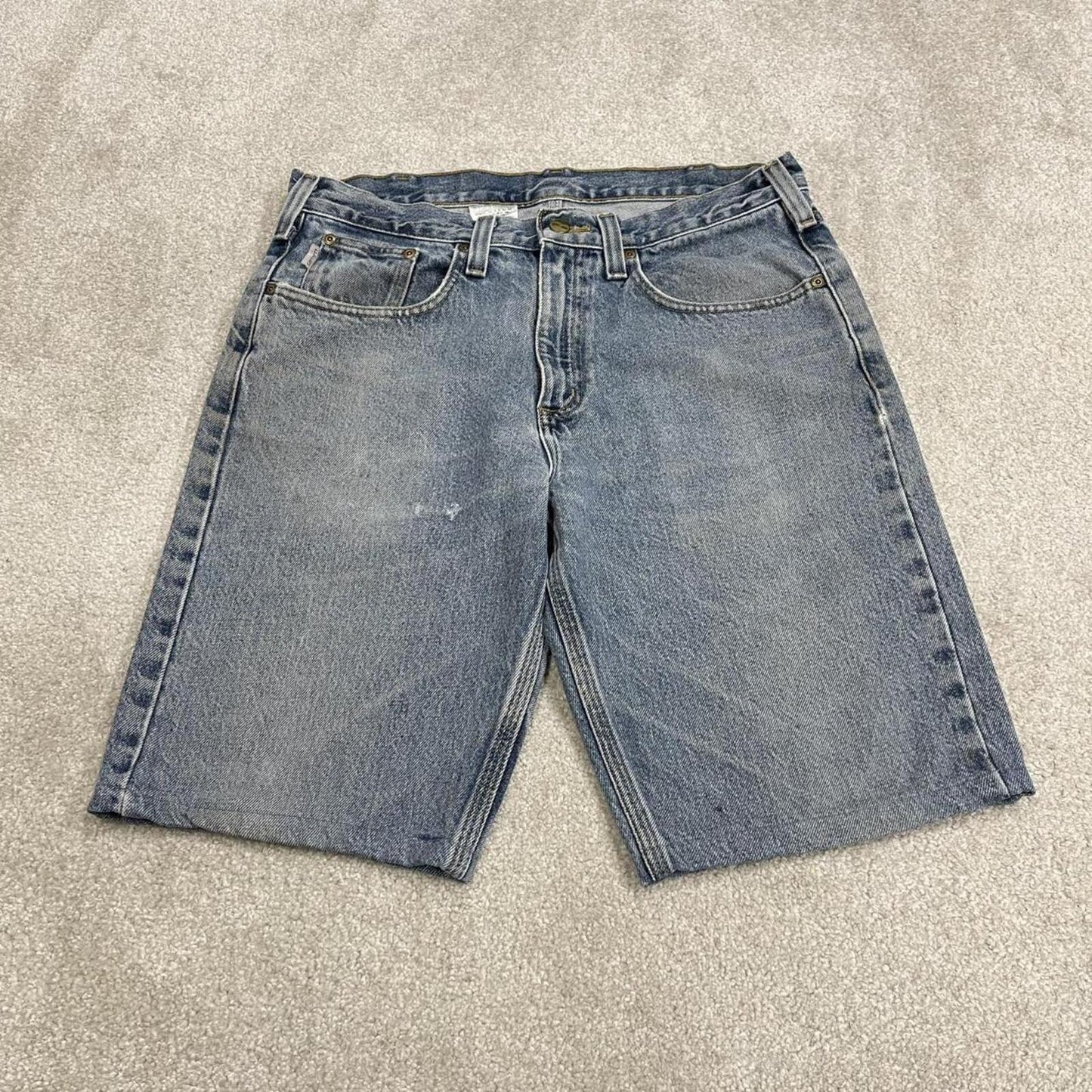 Carhartt denim shorts y2k faded blue Loose skater style work jorts