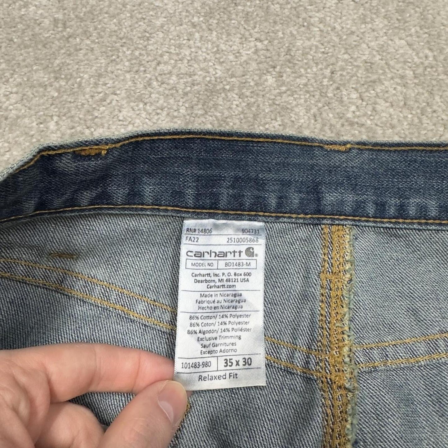 Carhartt jeans y2k denim work pants blue straight leg denim skate surf style pants