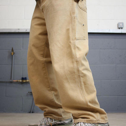 90s baggy Dickies carpenter jeans W38L30 00s skate style tan brown canvas worker cargos