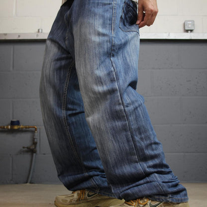 Y2K baggy embroidered jeans washed blue denim W38L34Vibes Gold Label surf pants embroidered