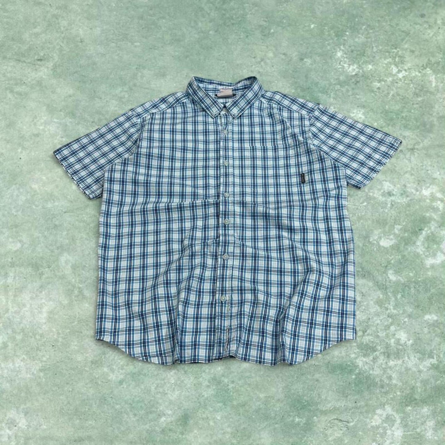 Columbia checkered short sleeve shirt blue Surf style check shirt summer festival