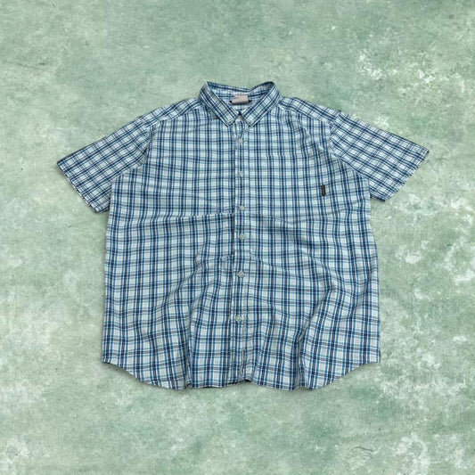 Columbia checkered short sleeve shirt blue Surf style check shirt summer festival
