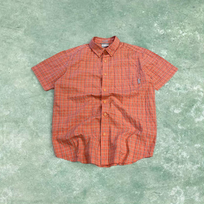 Columbia checkered short sleeve shirt y2k pink Festival style check button down summer shirt
