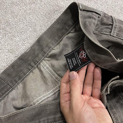 Y2K 8732 embroidered jeans grey denim W38L32 straight fit streetwear jeans