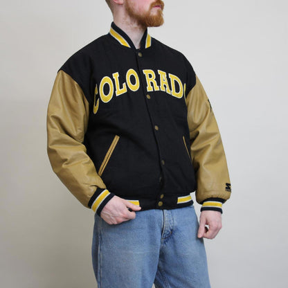 Vintage Starter wool varsity jacket Medium leather black Buffaloes CU Buffs NFL