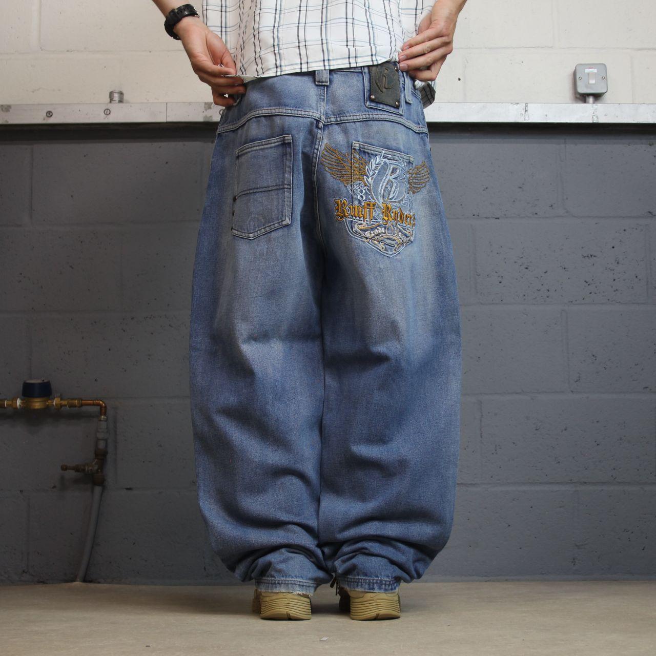 Y2K Ruff Ryders baggy embroidered skate jeans W36L32 blue Wide leg surf jeans large embroidery