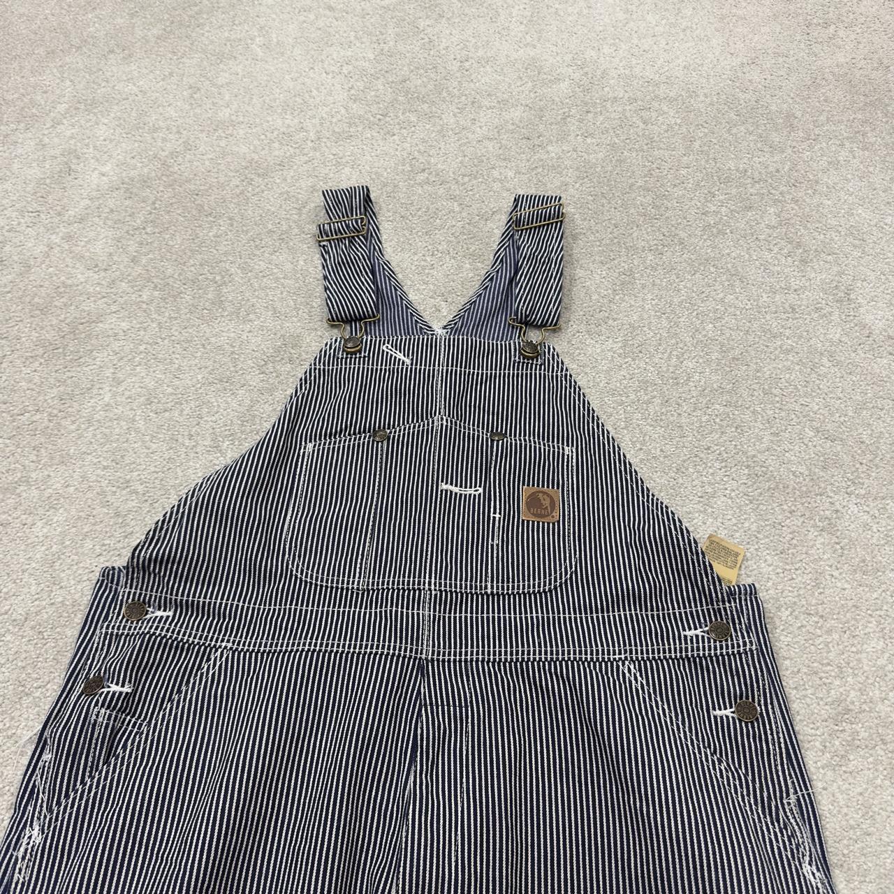 Vintage striped denim dungarees 00s Berne overalls navy
