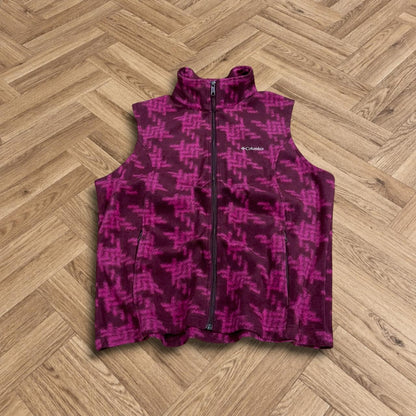 Y2K Colombia patterned fleece gilet Women's pink full zip autumn sleeveless fleece