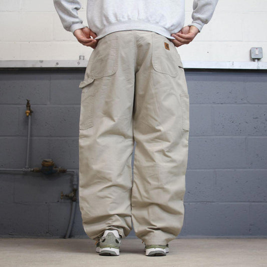Baggy Carhartt carpenter pants W38L30 90s style skater canvasy loose wide leg beige cargos