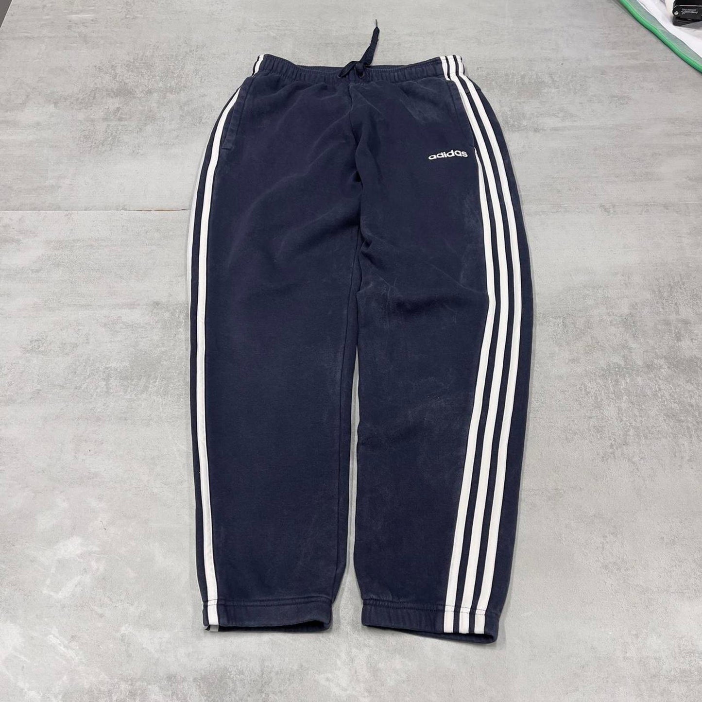 Vintage navy Adidas joggers M y2k style sportswear track pants side stripe design