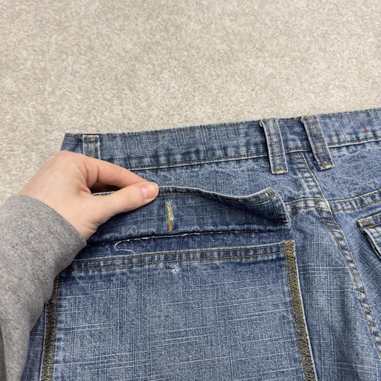 Y2k baggy carpenter shorts skater style blue W40 Brooklyn Xpress long wide leg denim jorts