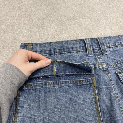 Y2k baggy carpenter shorts skater style blue W40 Brooklyn Xpress long wide leg denim jorts