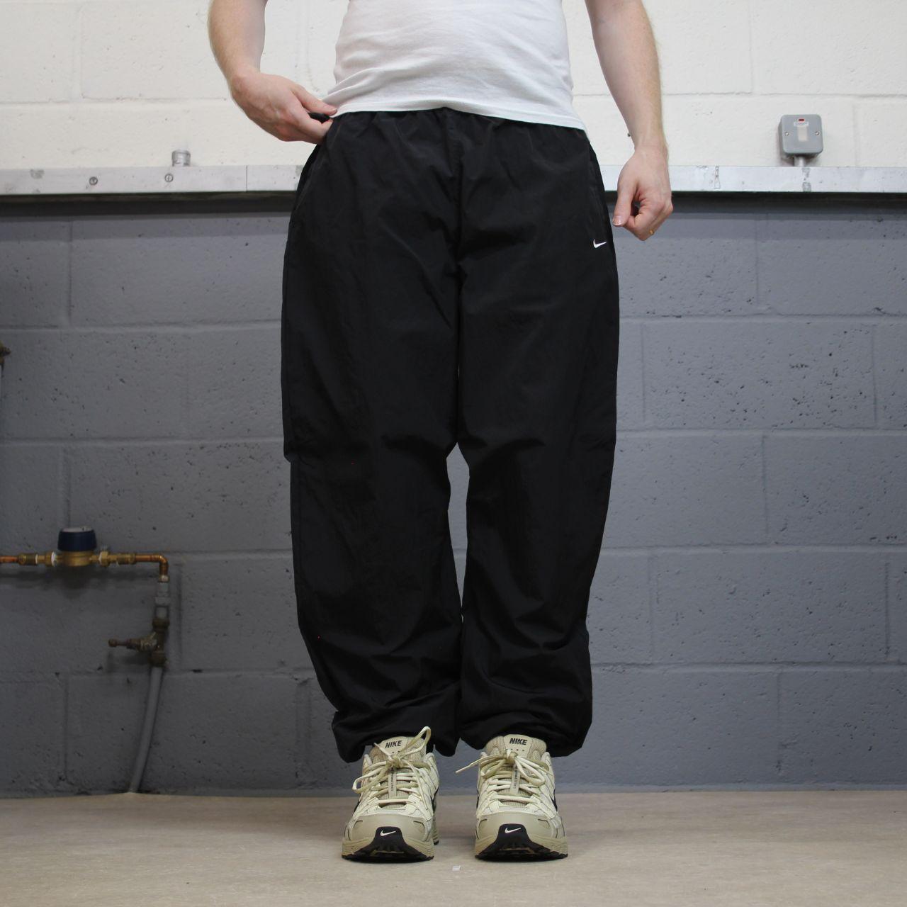 Nike Y2K tracksuit bottoms black Loose floaty mesh lined swoosh logo track pants