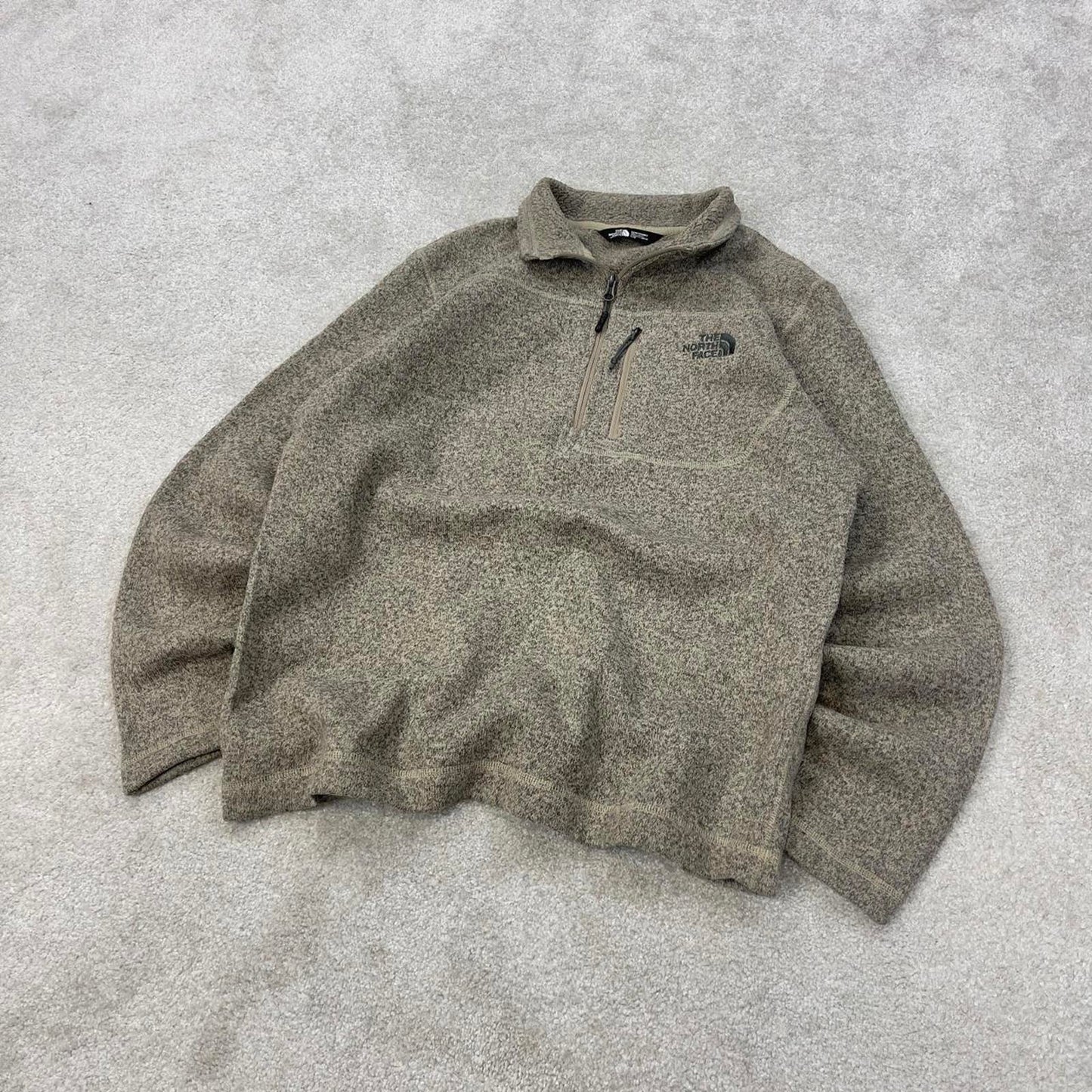 Beige North Face 1/4 zip fleece pullover Large y2k style autumn thick fall embroidered TNF