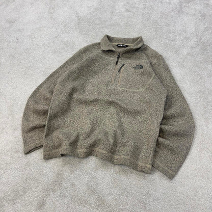 Beige North Face 1/4 zip fleece pullover Large y2k style autumn thick fall embroidered TNF
