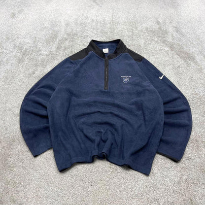 00s Nike technical fleece XL navy embroidered swoosh logo quarter zip pullover autumn y2k style