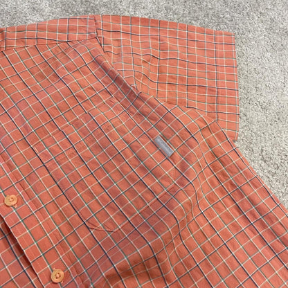Columbia checkered short sleeve shirt y2k pink Festival style check button down summer shirt