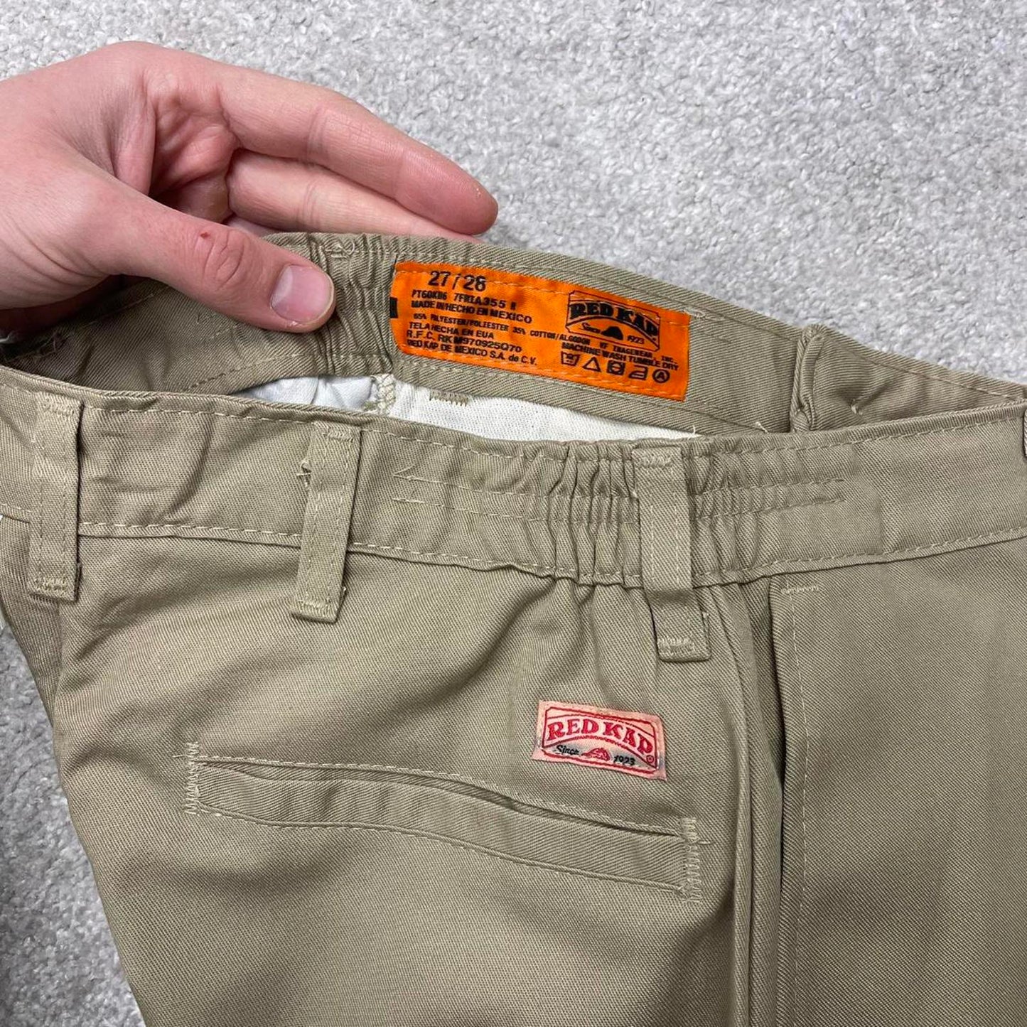 Vintage y2k work pants loose beige Chino style skate trousers Red Kap workwear patch logo