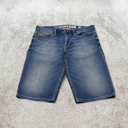 Y2k embroidered denim shorts blue W34 S.Oliver summer festival jorts