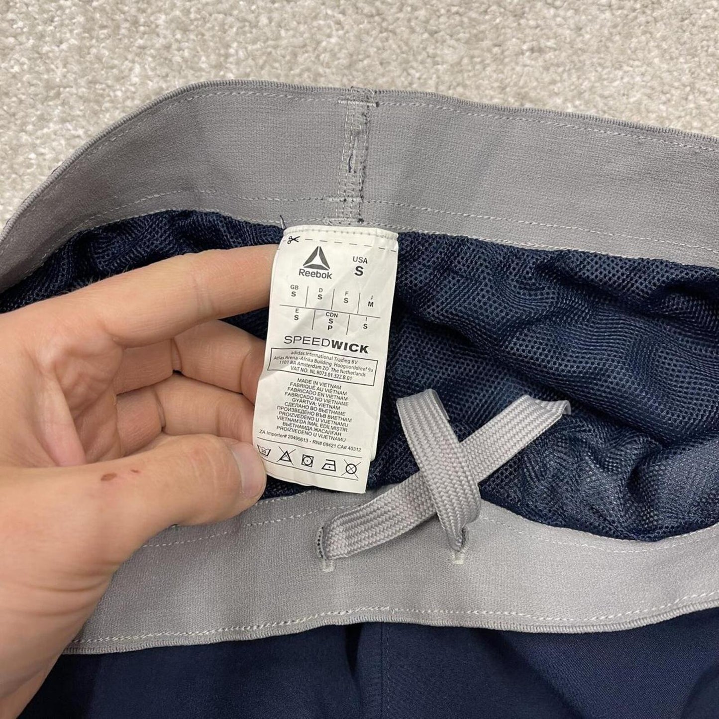 Y2k Reebok tracksuit bottoms navy Straight mesh lined logo track pants