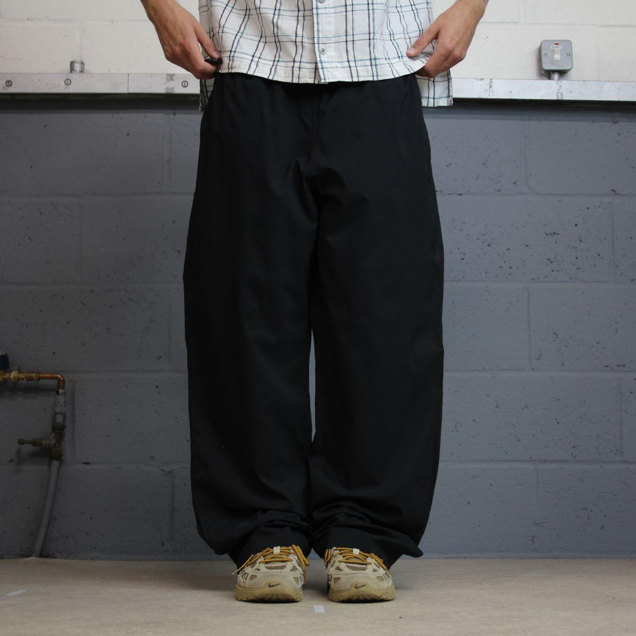 Y2K Adidas baggy waterproof tracksuit bottoms black wide leg Loose unlined rain trousers