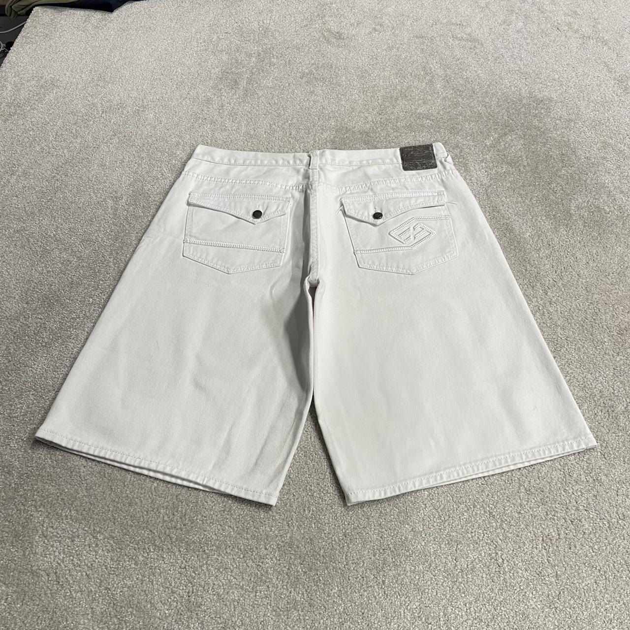 Enyce baggy denim shorts y2k white Long wide leg embroidered skater surf shorts