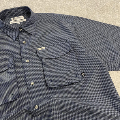 Columbia checkered short sleeve shirt boxy navy Surf style check shirt technical safari summer