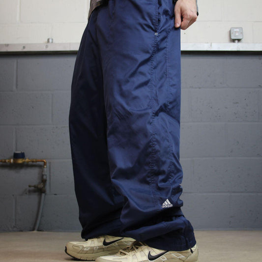 Y2K baggy Adidas tracksuit bottoms navy L y2k embroidered logo lined track pants