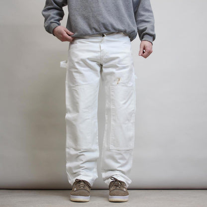 White Dickies double knee carpenter jeans W32L32 loose canvas painters workwear pants