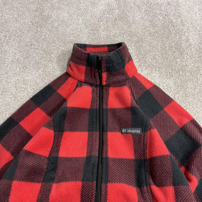 Y2K checkered Columbia fleece women's Small technical red black Full zip check fleece