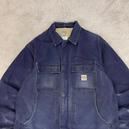 Faded Navy Carhartt jacket XL Tall canvas arctic FR 90s style chore coat cord collar
