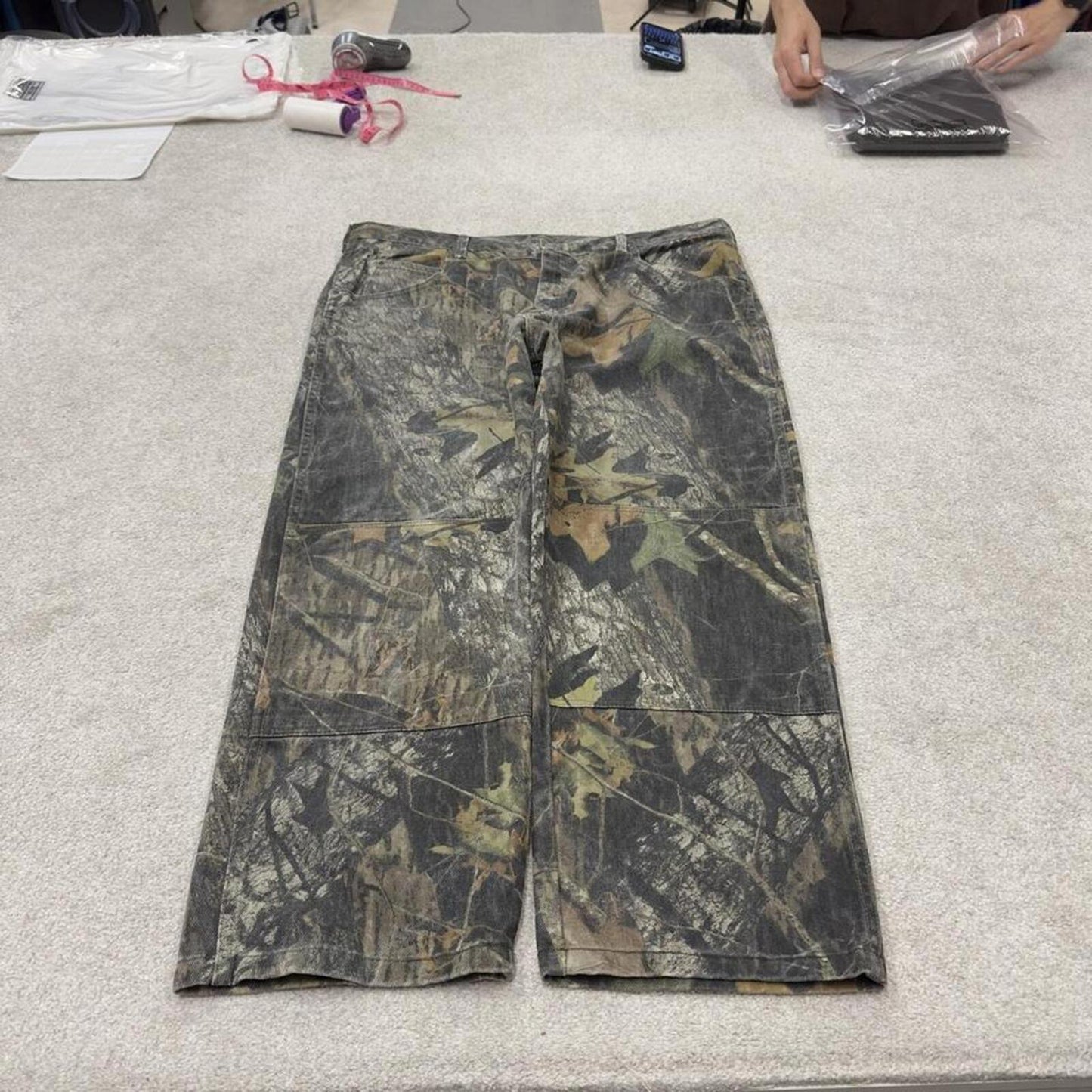 Wrangler camo double knee jeans khaki Loose leg denim tree camouflage hunting pants